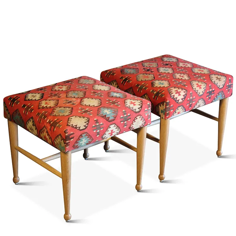 Vintage Pair of Upholstered Stools